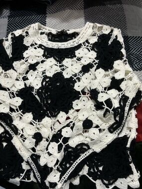 Black & White Crochet Floral Sweater